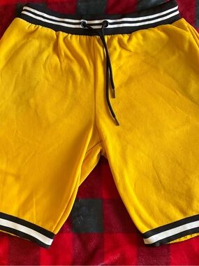M Society Yellow Athletic Shorts with Black & White Waistband